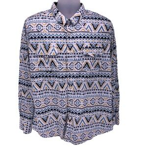 Platini Jeans Aztec Print Long Sleeve Button Down Shirt Mens Size 2XL